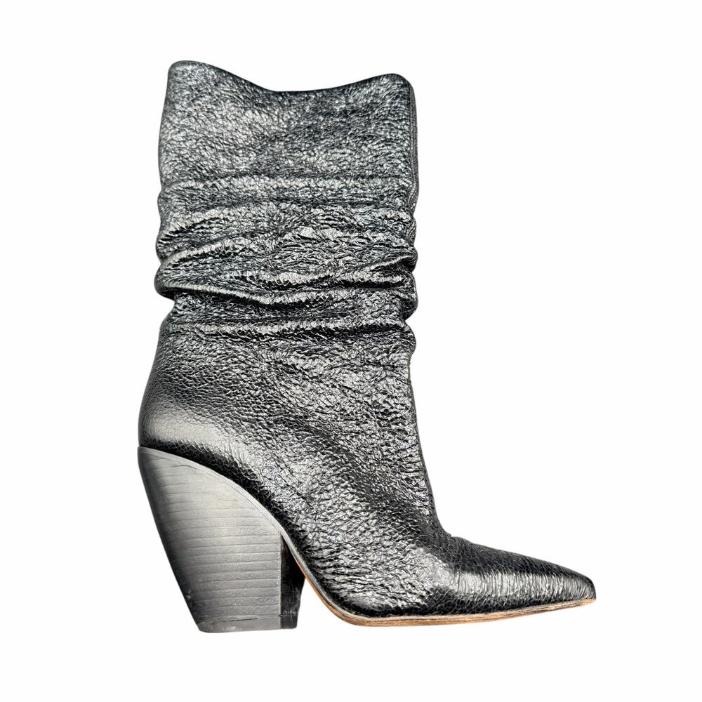 IRO Elektro Metallic Black Leather Slouch Cone Heel Boots Size 36 us 6 - Picture 7 of 15